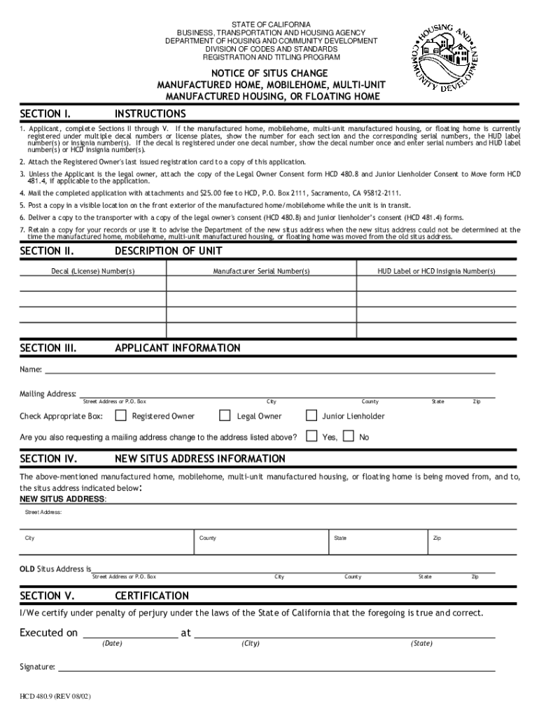 Fillable online form hcd 480 9 california business transportation
