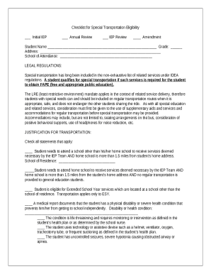 Checklist for Special Transportation Eligibility