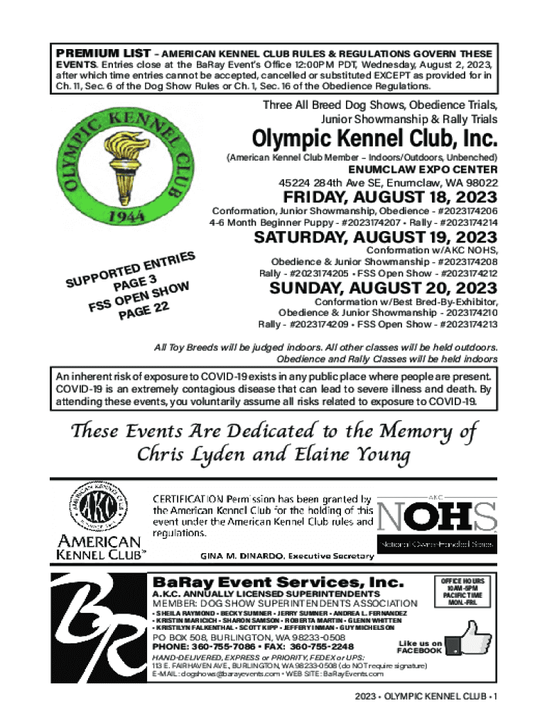 Fillable Online premium list american kennel club rules & regulations