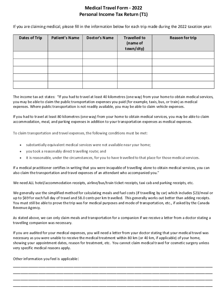 Fillable Online 2022 Medical Travel Form Fax Email Print pdfFiller