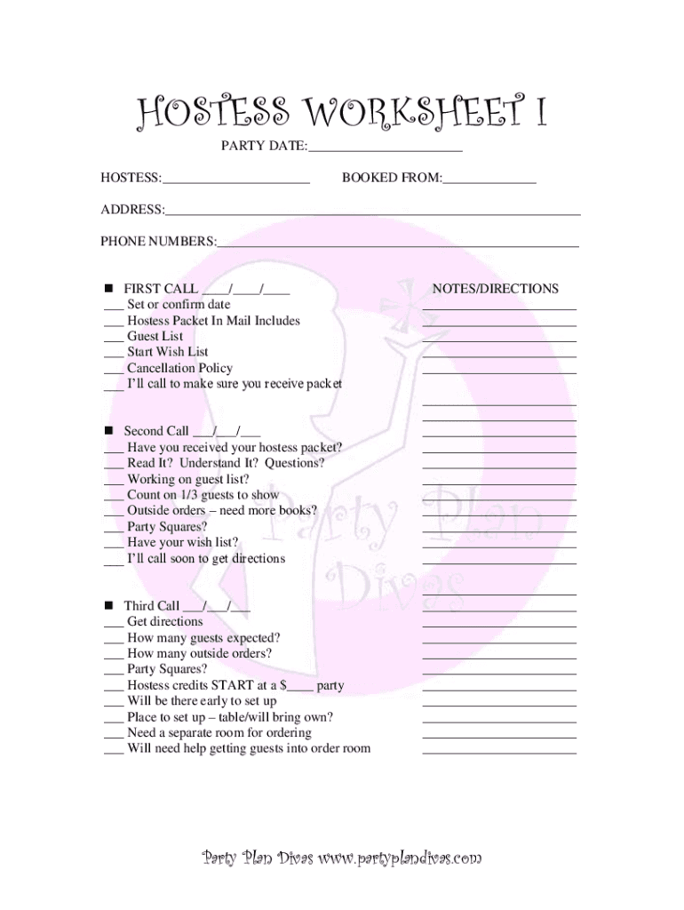 Fillable Online hostess worksheet i Fax Email Print - pdfFiller