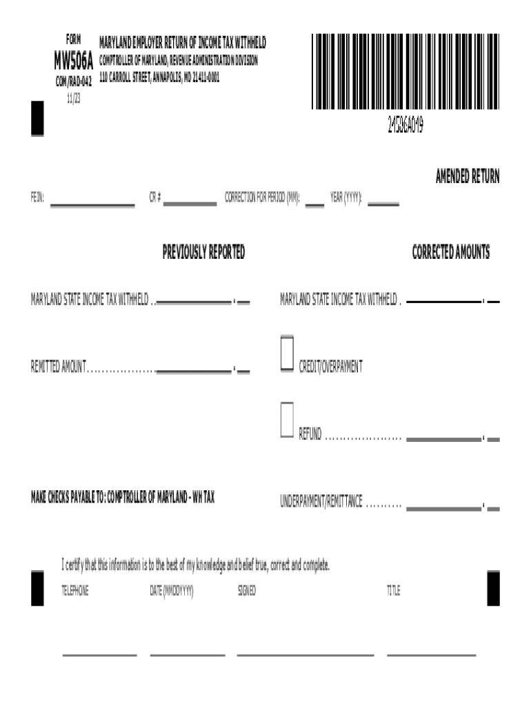 2024 506A MARYLAND EMPLOYER RETURN OF INCOME TAX WITHHELD 2024 506A MARYLAND EMPLOYER RETURN OF INCO Preview on Page 1