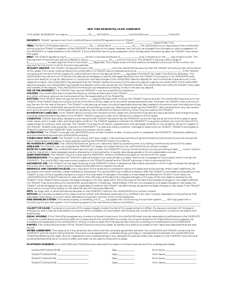 Fillable Online Detailed New York Lease Agreement Template Fax Email ...