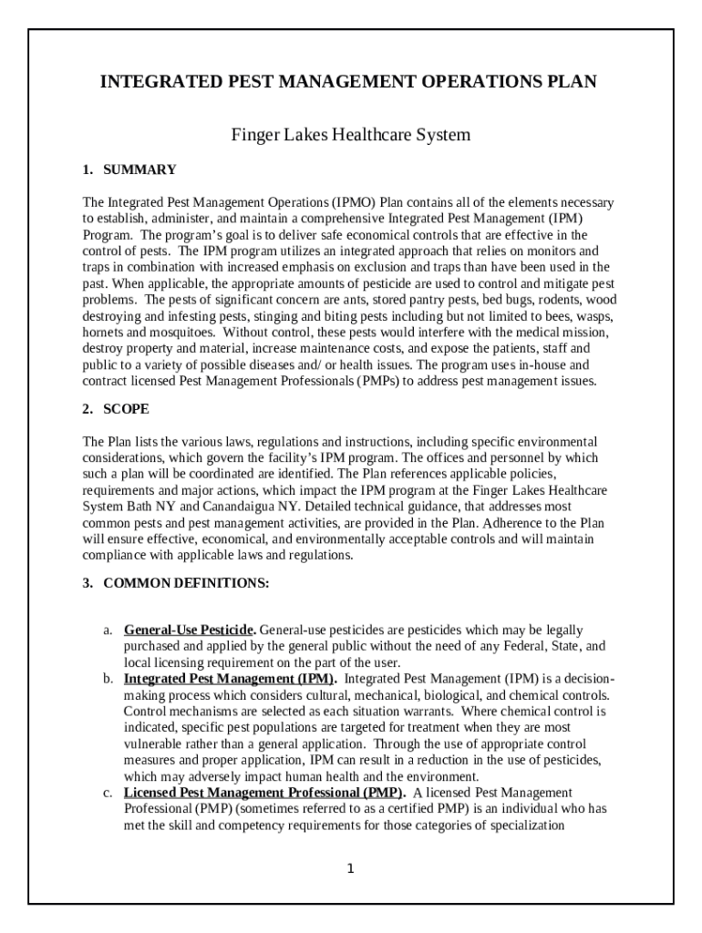 INTEGRATED PEST MANAGEMENT OPERATIONS PLAN Doc Template | pdfFiller