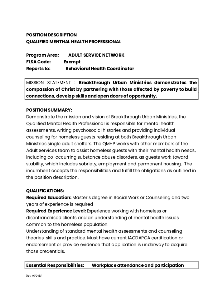 Fillable Online position description the adult mobile crisis clinician