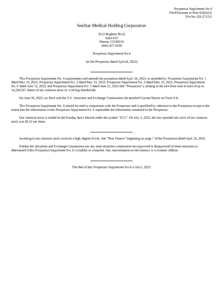 SeaStar Medical Holding 424B3 Prospectus supplement Doc Template