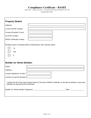 BASIX Compliance Certificate Template