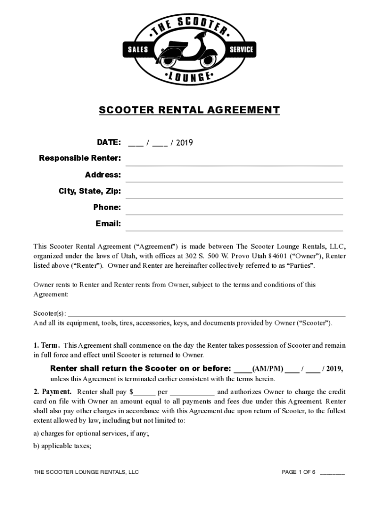 Fillable Online Mobility Scooter Rental Reservation Form Fax Email