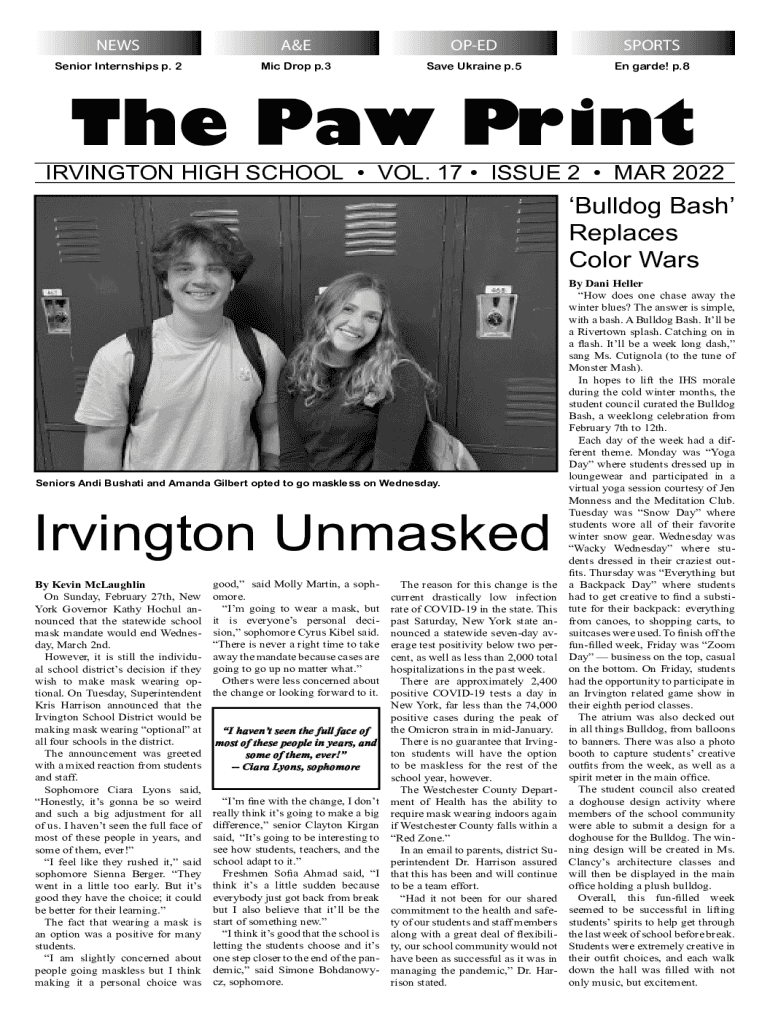 Fillable Online Irvington High School Senior Internship Experience Fax ...