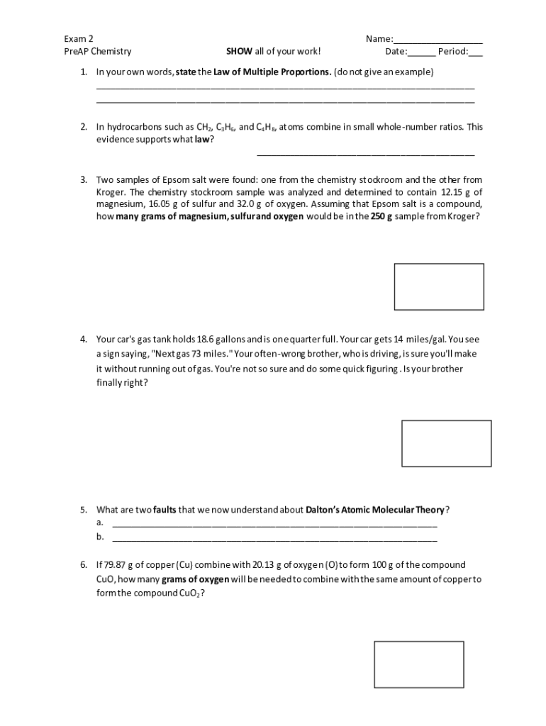 Fillable Online Law of Multiple Proportions Worksheet Fax Email Print ...