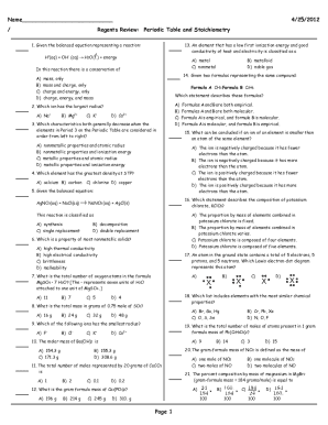 Fillable Online Regents Review: Periodic Table and Stoichiometry Fax Email Print - pdfFiller