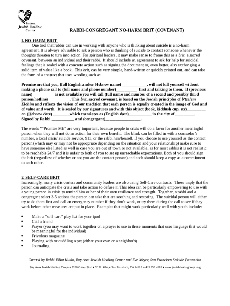 The No Harm Contract in the emergency assessment ... Doc Template | pdfFiller