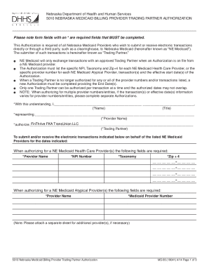 Fillable Online Nebraska Medicaid Trading Partner Authorization Form ...