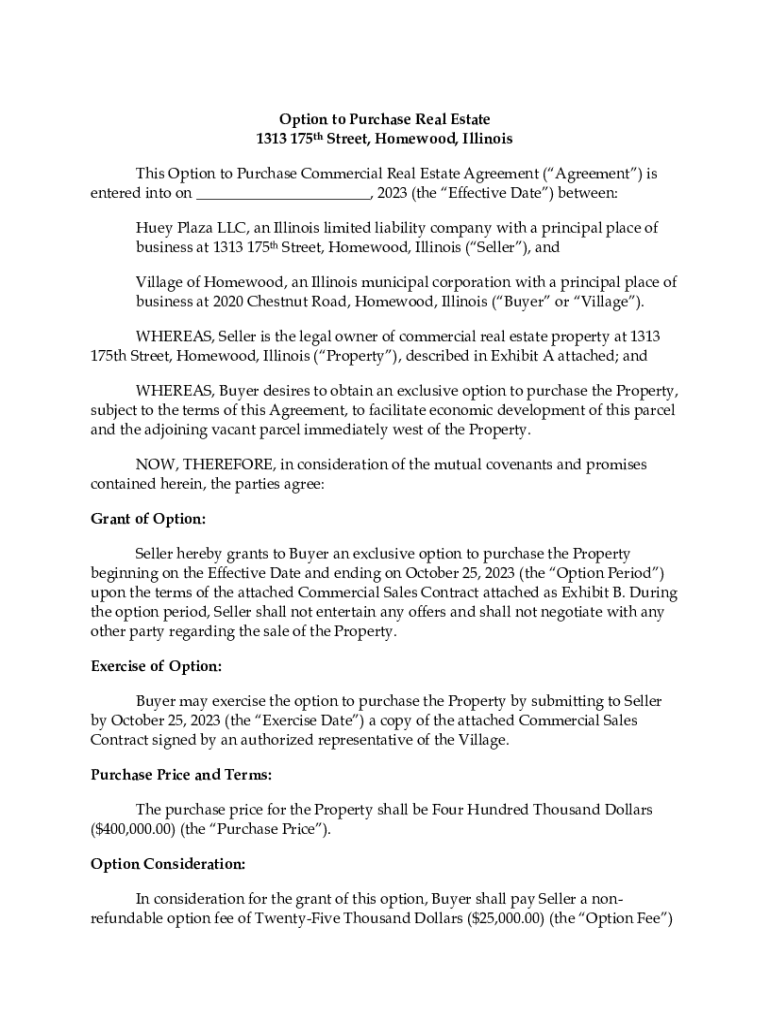 Fillable Online Illinois Commercial Real Estate Purchase Agreement eForms Fax Email Print