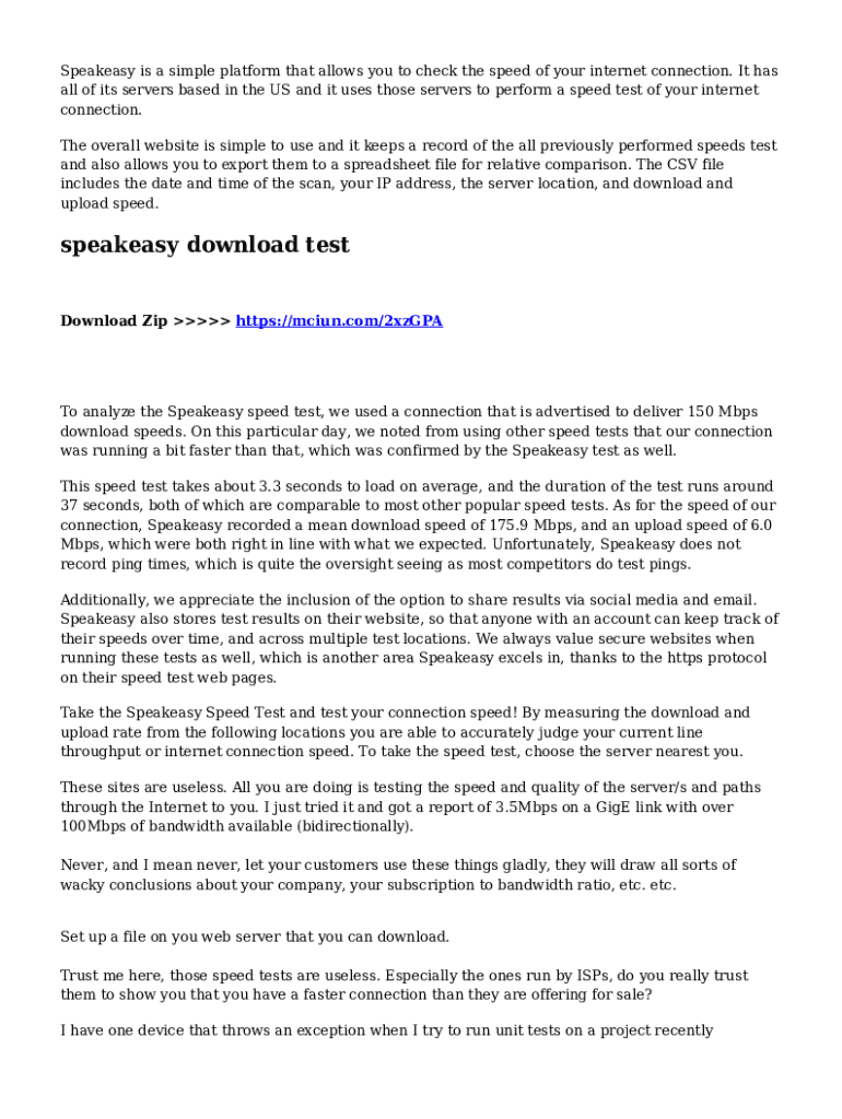 Fillable Online Speakeasy Speed Test Check Your Broadband