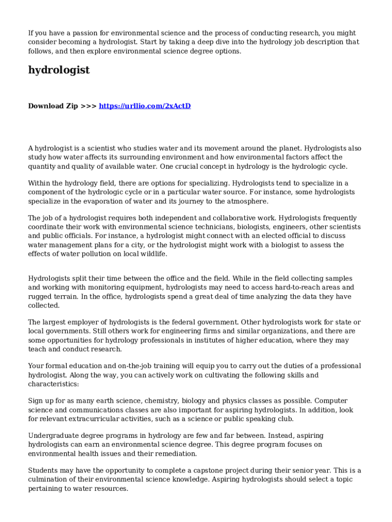Fillable Online How To A Hydrologist (With Skills and Job Info