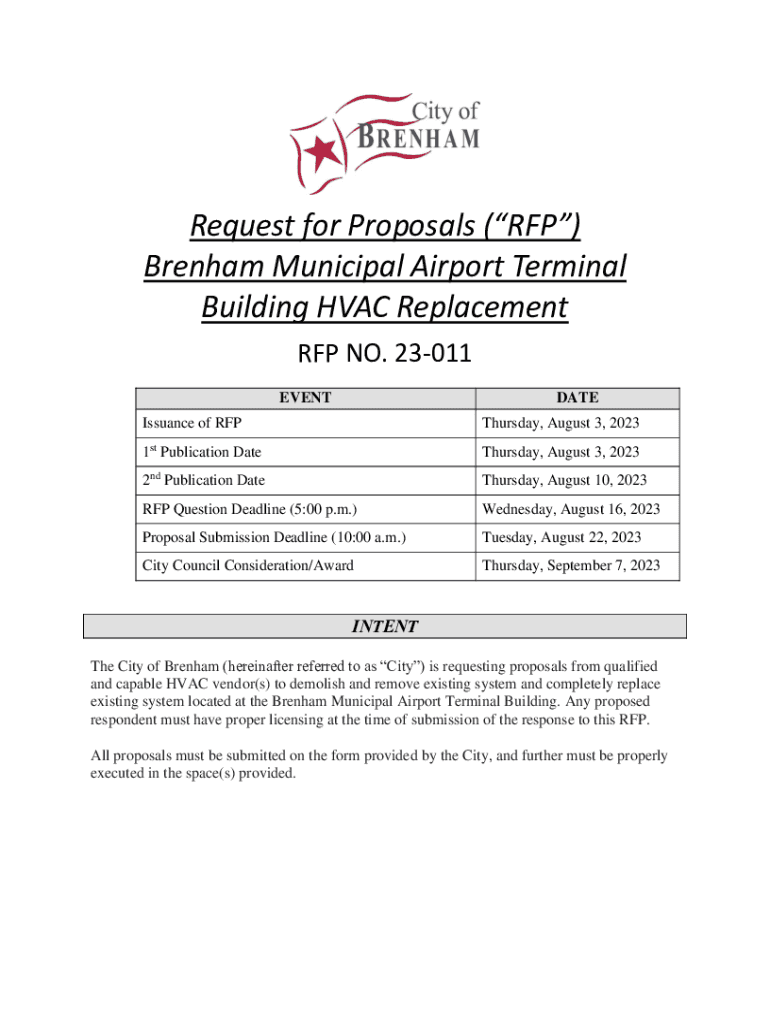 Fillable Online Request for Proposals (RFP) Brenham Municipal Airport ...