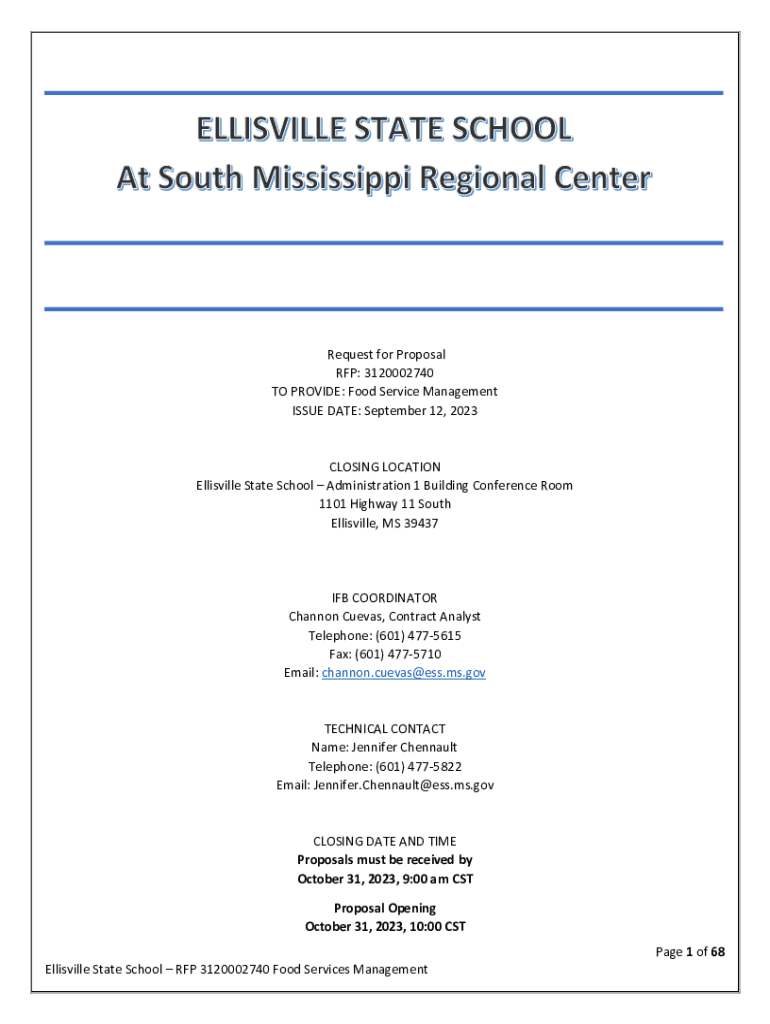 Fillable Online of 68 Ellisville State SchoolRFP 3120002740 Food