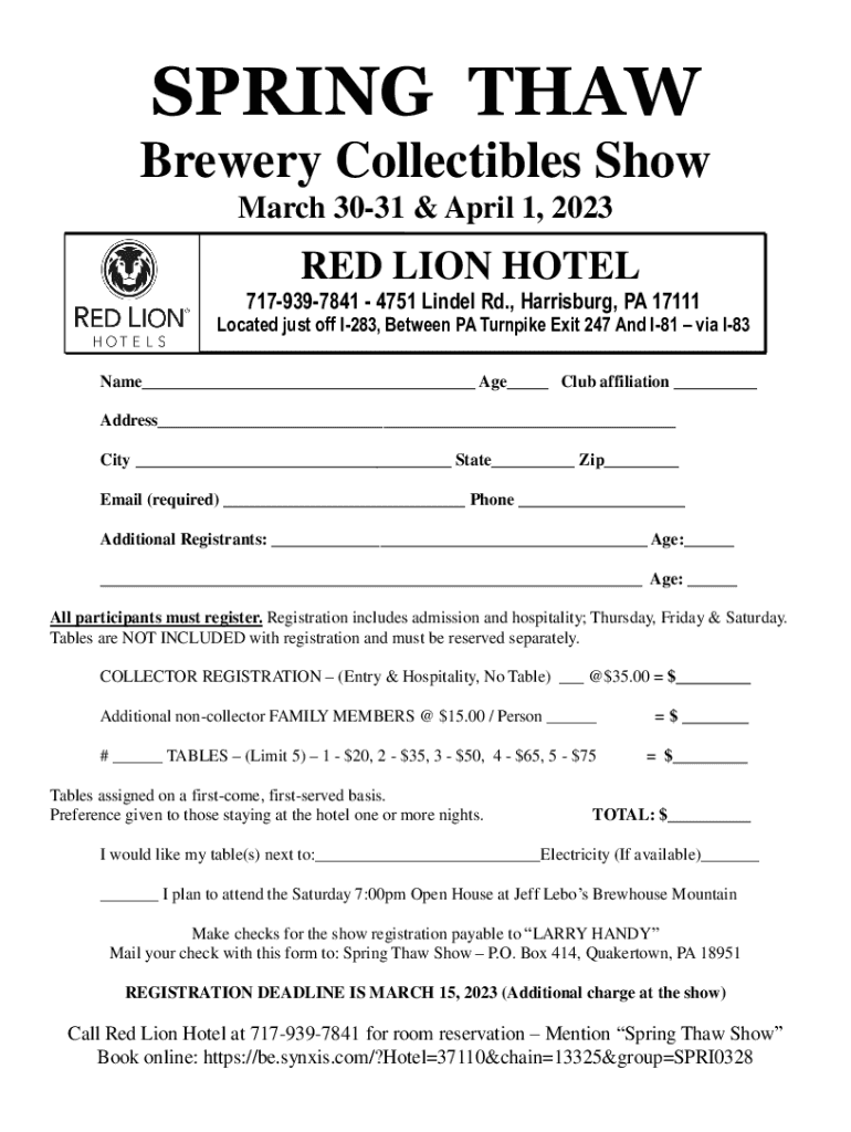 Fillable Online Spring Thaw Man Cave and Brewery Collectibles Show Fax ...