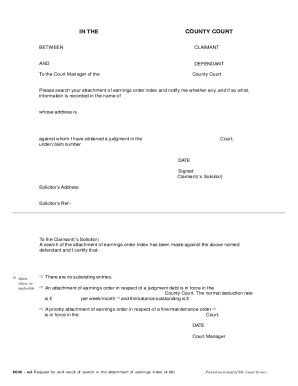 Request for Attachment of Earnings Order Search