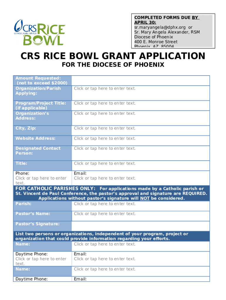 crs rice bowl grant application for the diocese of phoenix Doc Template
