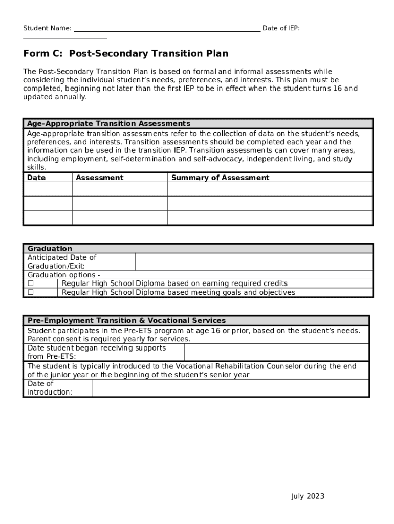 C PostSecondary Transition Plan dese mo Doc Template pdfFiller