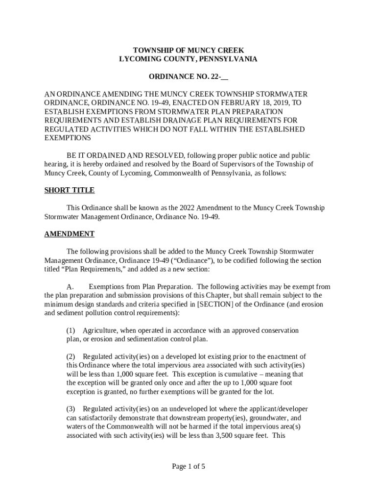 Muncy Creek Township Code of Ordinances of the Township Doc Template