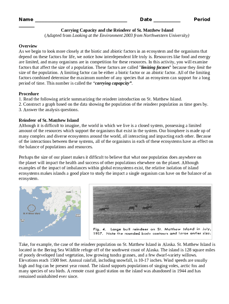 Carrying Capacity and The Reindeer of St. Matthew Island Doc Template pdfFiller