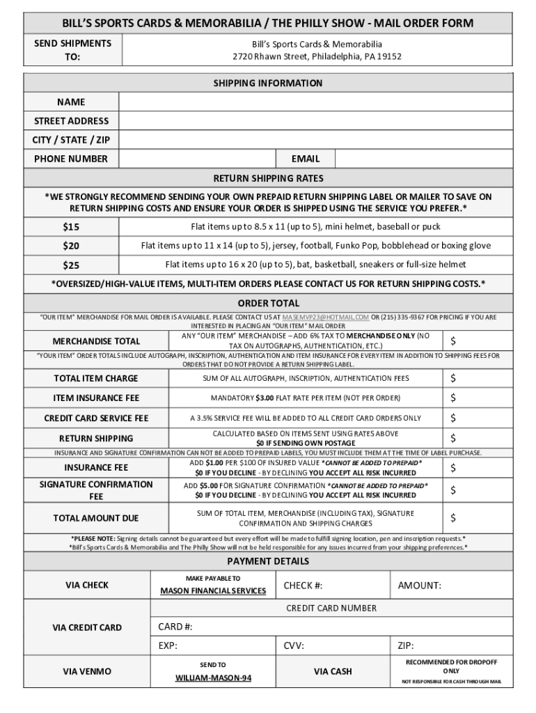 Fillable Online Bill's Sports Cards and Memorabilia Souvenir Shops