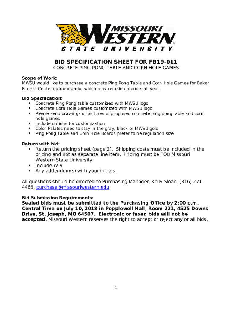 bid specification sheet for fb19011 Doc Template pdfFiller