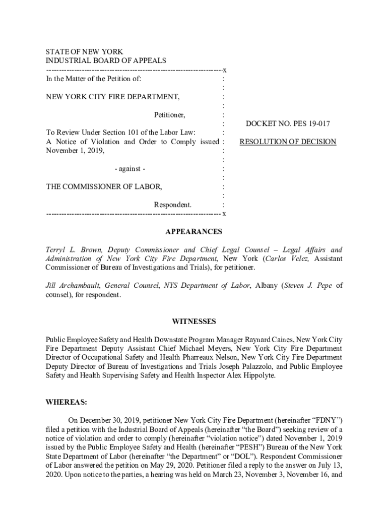 Fillable Online PES Decisions Industrial Board of Appeals New York
