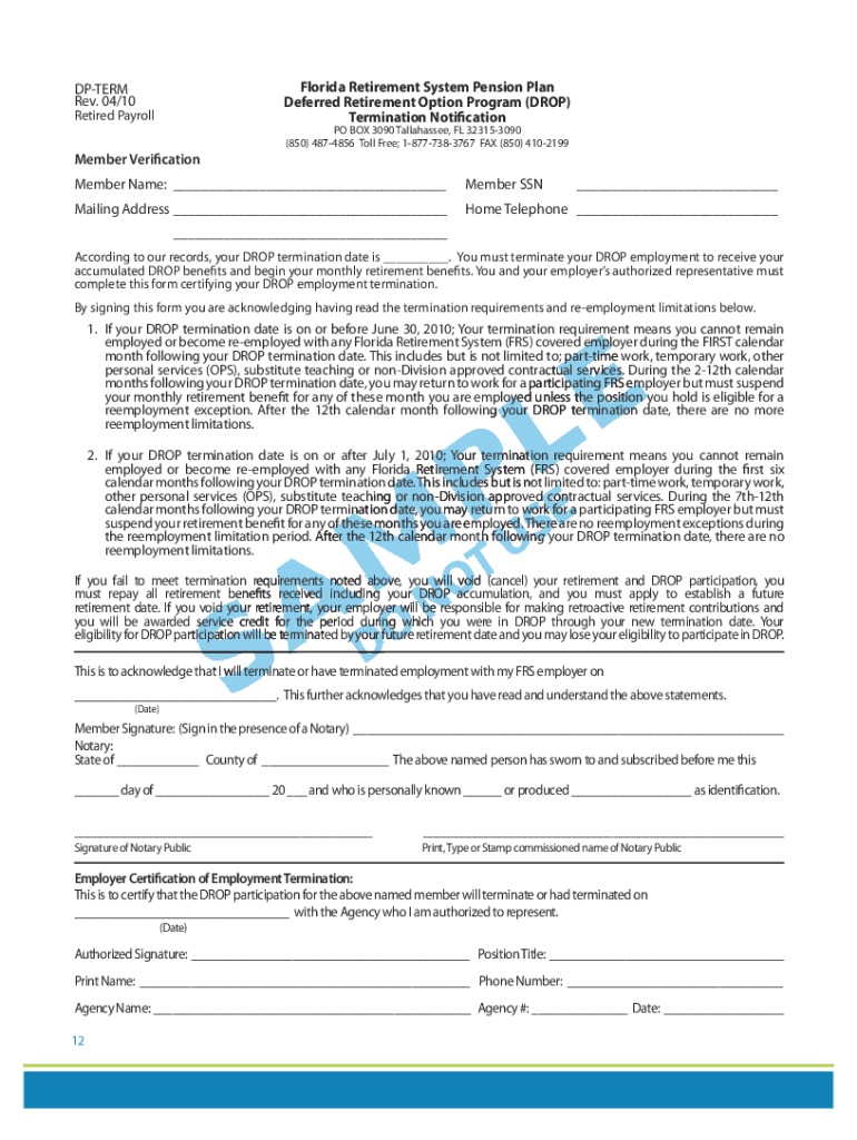 Fillable online preparing to terminate drop special tax notice fax