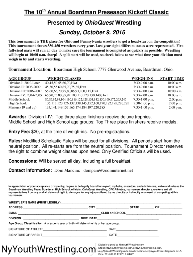 Fillable Online Fillable Online 10th Annual Boardman Preseason Kickoff