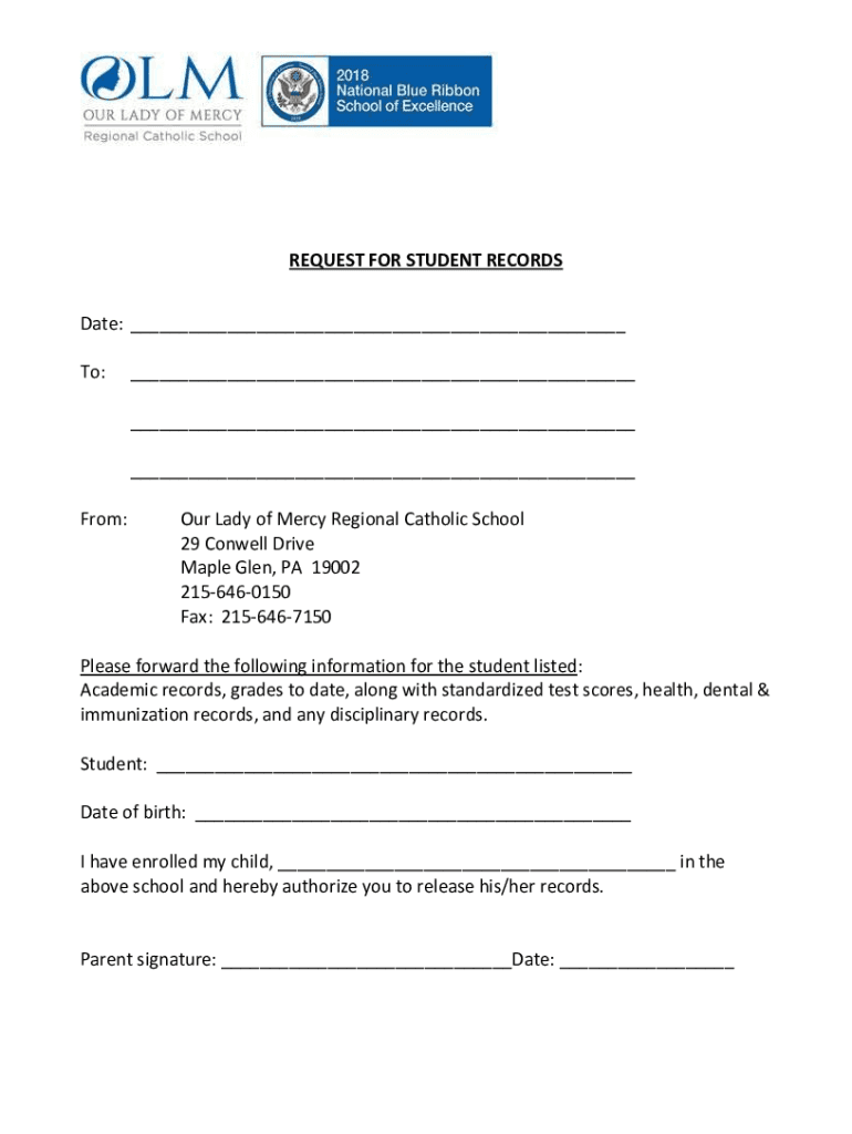 Fillable Online REQUEST FOR STUDENT RECORDS Date Fax Email Print ...