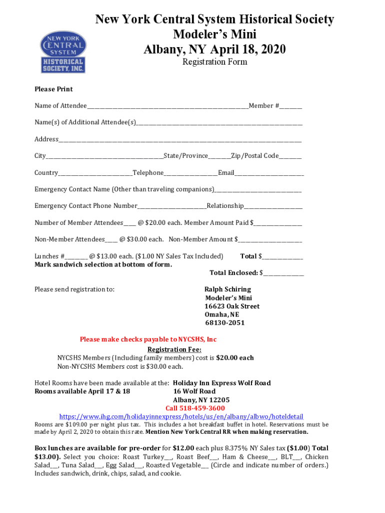 Fillable Online New York Central System Historical Society Modeler's