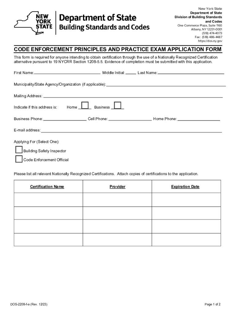 Fillable Online dos ny CODE ENFORCEMENT PRINCIPLES AND PRACTICE EXAM