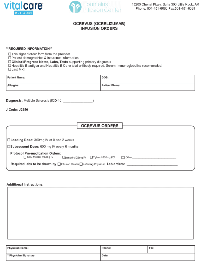 Fillable Online BRIUMVI ORDERS BRIUMVI (ublituximab-xiiy) INFUSION ...