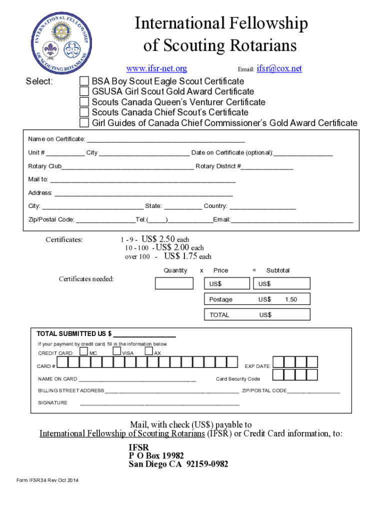 Fillable Online Chief Scout Silver Award Certificate Download REPACK