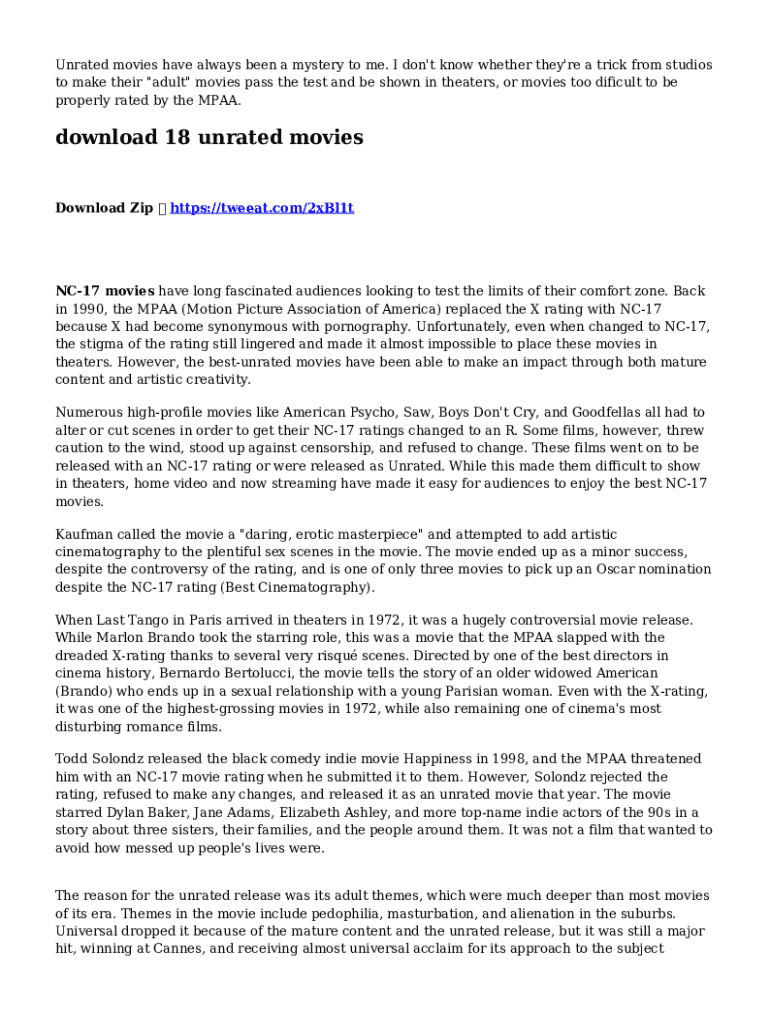 Fillable Online What is an "unrated movie" and why do theaters rarely