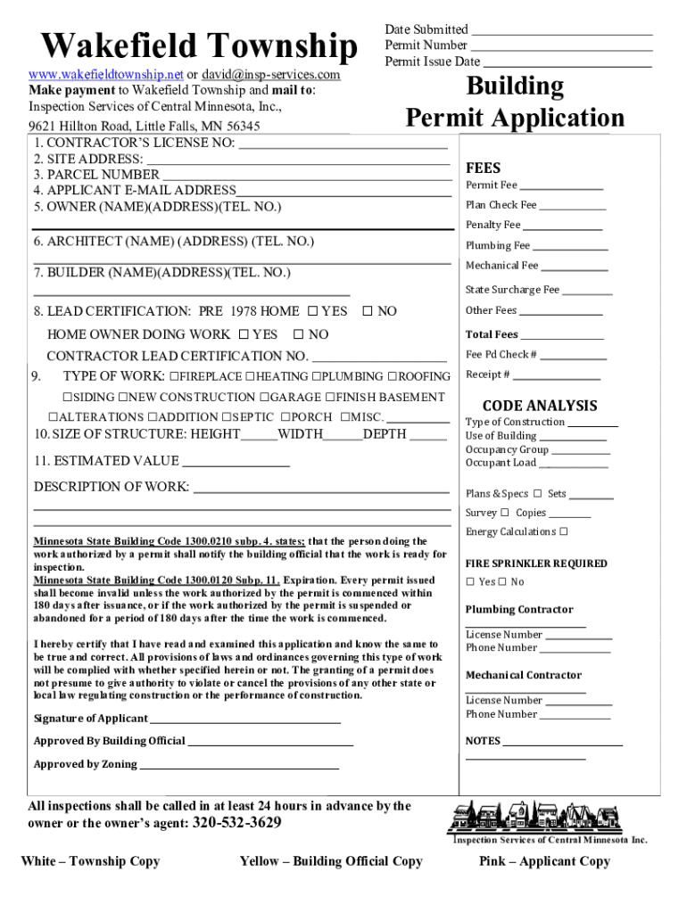 Fillable Online WakefieldTownshipBuildingPermitApplicationTownship