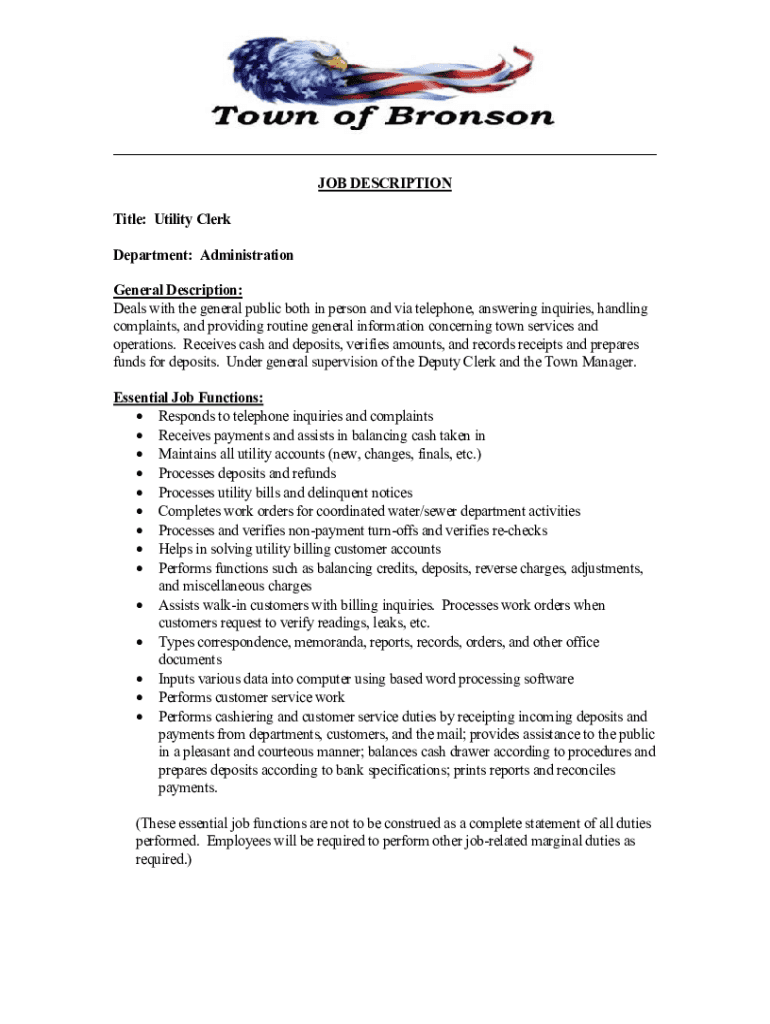 Fillable Online Utility Clerk Job Description Sample Template Fax Email fillable-online-utility-clerk-job-description-sample-template-fax-email