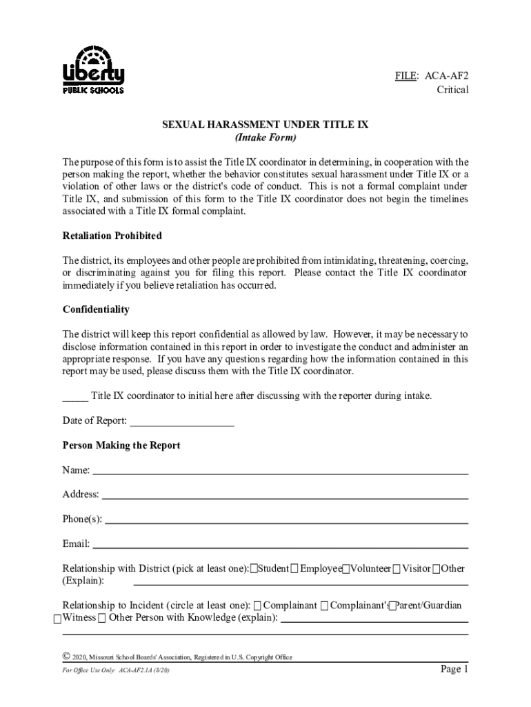 Fillable Online ACAAF2 Critical Sexual Harassment Under Title IX