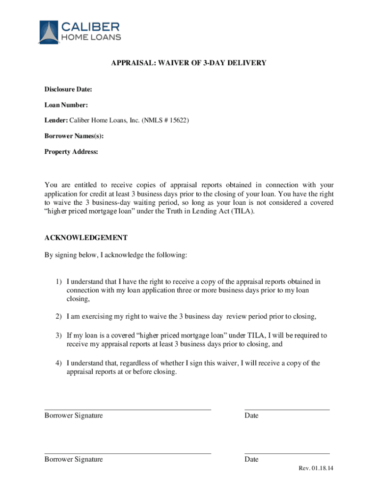 Fillable Online Notice of Right to Receive Copy of Appraisal Date Loan