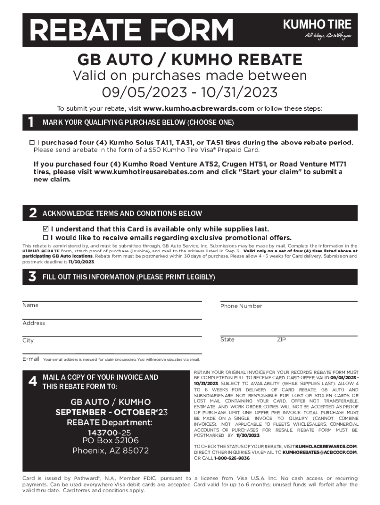 Fillable Online rebates and promotions Kumho TireAllWays. Go With
