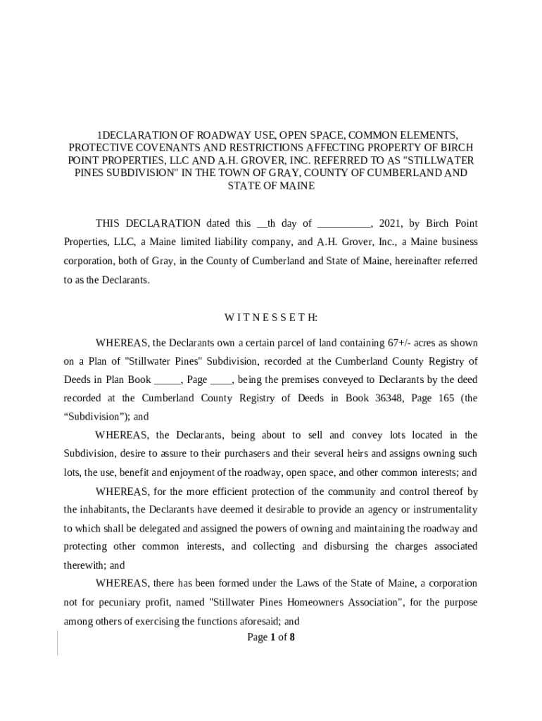 DECLARATION OF ROADWAY USE, PROTECTIVE COVENANTS AND RESTRICTIONS AFFECTING PROPERTY