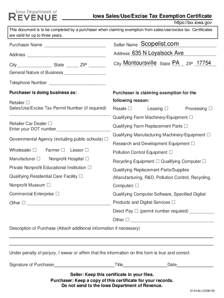 Fillable Online Iowa sales tax exemption form: Fill out & sign online ...
