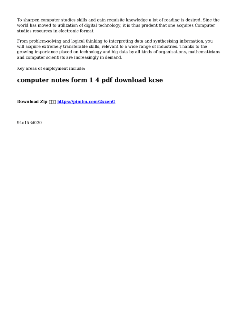 Computer Notes Form 1 4 Pdf Download Kcse - Fill Online, Printable ...