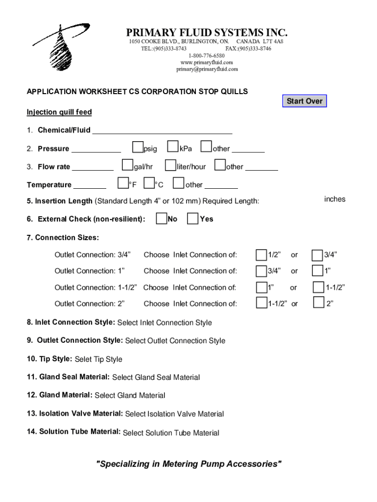 Fillable Online Contact Primary Fluid Systems Inc. Fax Email Print