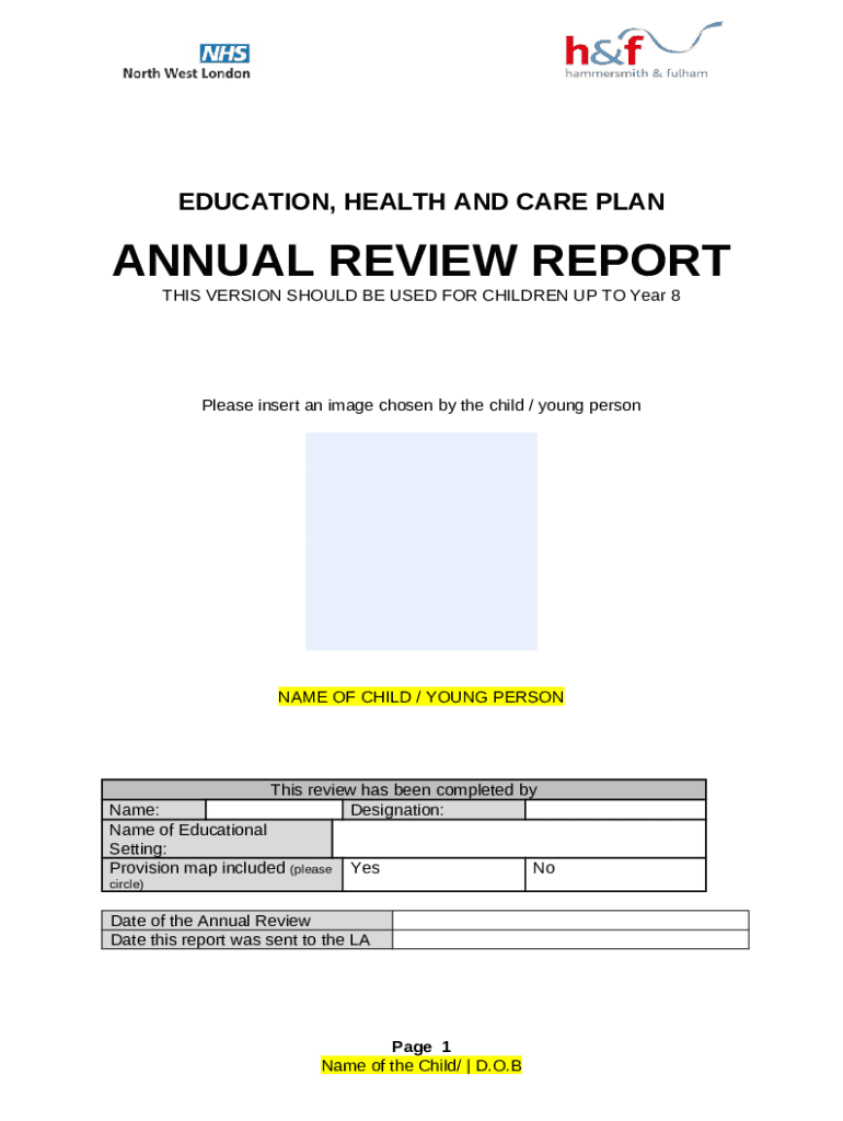 EHCP Annual Report Template for Children up to year 8 Doc Template pdfFiller
