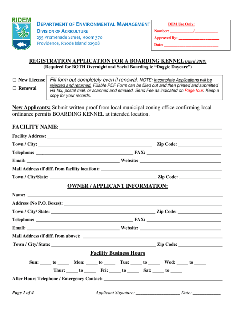Fillable Online dem ri Dog Kennel License Application Checklist and Fact Sheet Fax Email Print